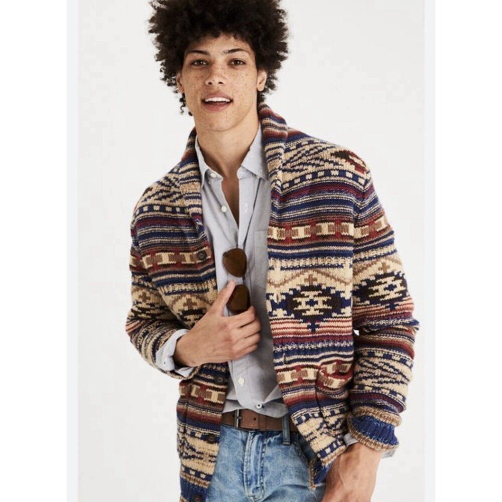 American Eagle Outfitters Y2K Vintage Retro Aztec Fisherman Grandpa Knit Cardi M
